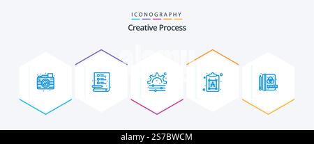 Creative Process 25 Blue icon pack including . process. process. creative. font Stock Vector