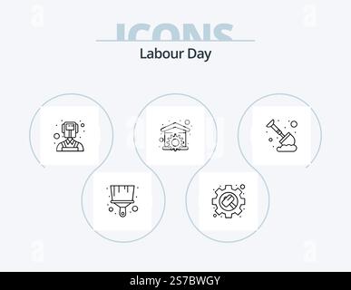 Labour Day Line Icon Pack 5 Icon Design. pickaxe. mining. knock. digging. watch kit Stock Vector