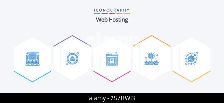 Web Hosting 25 Blue icon pack including hierarchy. network. virus. folders. web Stock Vector