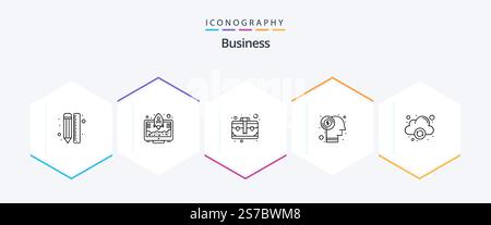 Business 25 Line icon pack including cloud. dollar. rocket. currency. case Stock Vector
