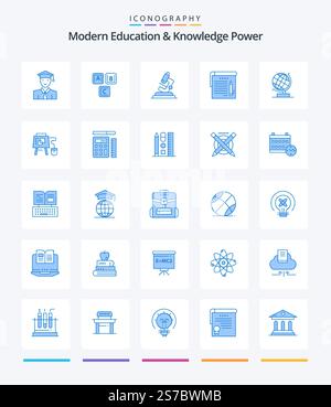Creative Modern Education And Knowledge Power 25 Blue icon pack  Such As world. note. knowledge. notes . zoom Stock Vector