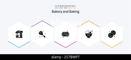 Baking 25 Glyph icon pack including biscuit. salad. mixer. food. tray Stock Vector