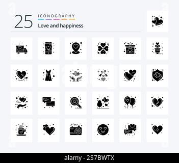 Love 25 Solid Glyph icon pack including lifestyle. love. location. gift. rose Stock Vector