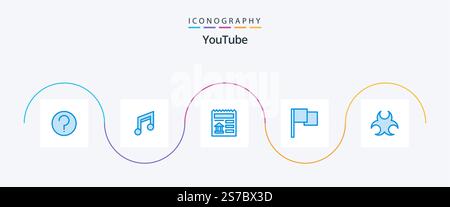 Youtube Blue 5 Icon Pack Including hazard. ui. music. flag. bank Stock Vector