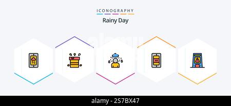 Rainy 25 FilledLine icon pack including signaling. floor. water. temperature. mobile Stock Vector