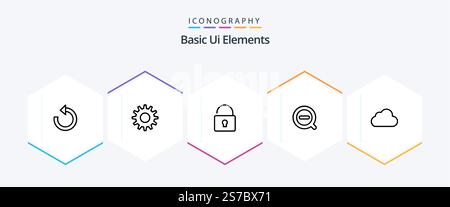 Basic Ui Elements 25 Line icon pack including cloudy. data. lock. cloud. remove Stock Vector