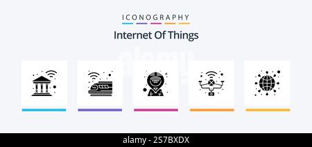 Internet Of Things Glyph 5 Icon Pack Including internet. smart. transport. quad copter. drone. Creative Icons Design Stock Vector