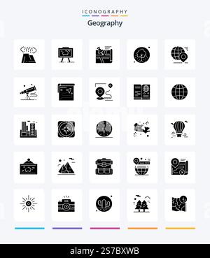 Creative Geo Graphy 25 Glyph Solid Black icon pack  Such As plant. tree. photo. map. position Stock Vector