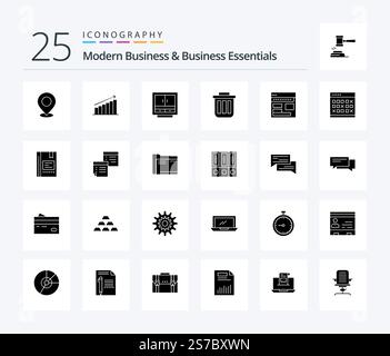 Modern Business And Business Essentials 25 Solid Glyph icon pack including drawer. cabinet. analysis. statistics. graph Stock Vector