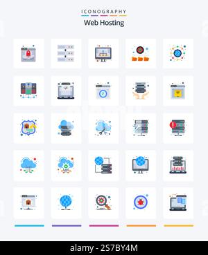 Creative Web Hosting 25 Flat icon pack  Such As database server. hierarchy. hosting. connection. folders Stock Vector