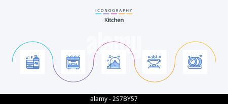 Kitchen Blue 5 Icon Pack Including plate. pan. breakfast. kitchen. cook Stock Vector