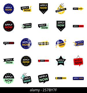 Promote Your Opportunities in Style with Our Pack of 25 Apply Now Banners Stock Vector