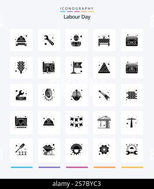 Creative Labour Day 25 Glyph Solid Black icon pack  Such As construction. red light. builder. stop. board Stock Vector