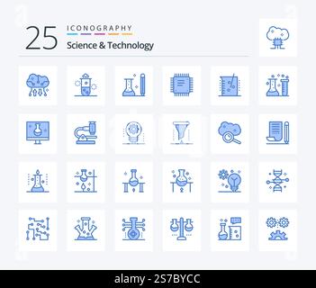 Science And Technology 25 Blue Color icon pack including cpu. chip. science. science. knowledge Stock Vector