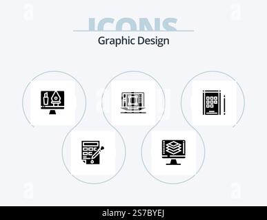 Graphic Design Glyph Icon Pack 5 Icon Design. decrease . share . computer. editing Stock Vector