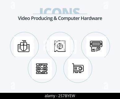 Video Producing And Computer Hardware Line Icon Pack 5 Icon Design. computer. box. key. atx. processor Stock Vector