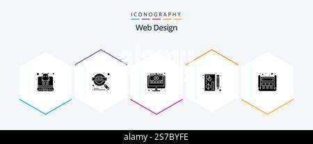 Web Design 25 Glyph icon pack including web. design. player. tools. graphic Stock Vector