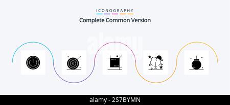 Complete Common Version Glyph 5 Icon Pack Including download save. cloud. marketing. tools. graphic Stock Vector