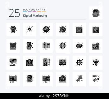 Digital Marketing 25 Solid Glyph icon pack including bar. marketing. circle. focus. goal Stock Vector