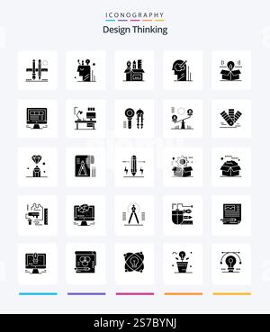 Creative Design Thinking 25 Glyph Solid Black icon pack  Such As user. mind. user. stationary. pencil Stock Vector
