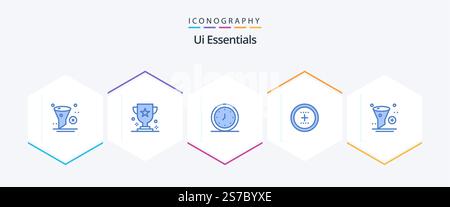 Ui Essentials 25 Blue icon pack including interface. add. prize. timer. clock Stock Vector