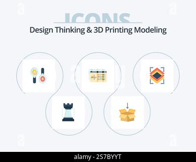 Design Thinking And D Printing Modeling Flat Icon Pack 5 Icon Design. object. object. research. target. setting Stock Vector