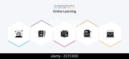 Online Learning 25 Glyph icon pack including online. educate. learning. book. online Stock Vector