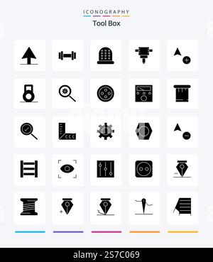 Creative Tools 25 Glyph Solid Black icon pack  Such As voltmeter. ampere. cursor. stud. search Stock Vector