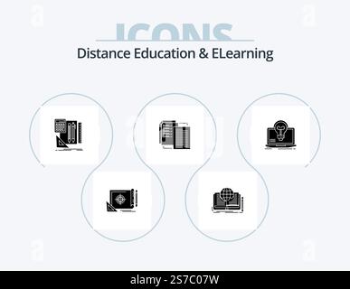 Distance Education And Elearning Glyph Icon Pack 5 Icon Design. wlan. share. story. file. calculator Stock Vector