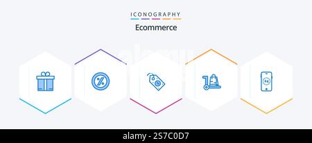 Ecommerce 25 Blue icon pack including shopping. ecommerce. price. cart. market Stock Vector