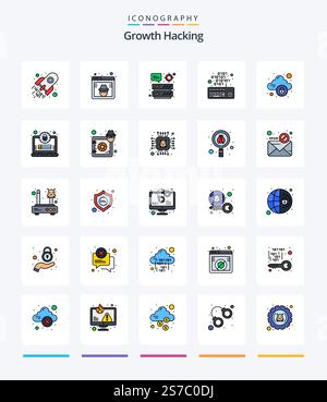 Creative Hacking 25 Line FIlled icon pack  Such As cloud. keypad. website. keyboard. target Stock Vector