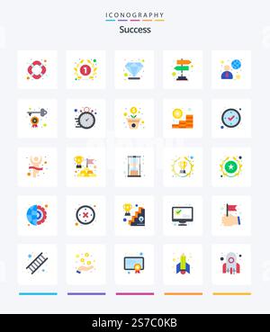 Creative Sucess 25 Flat icon pack  Such As user. global. premium. connection. direction of success Stock Vector