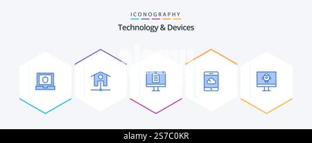 Devices 25 Blue icon pack including . . office. startup. computer Stock Vector