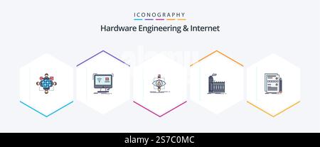 Hardware Engineering And Internet 25 FilledLine icon pack including industry. factory. remote. science. pollution Stock Vector