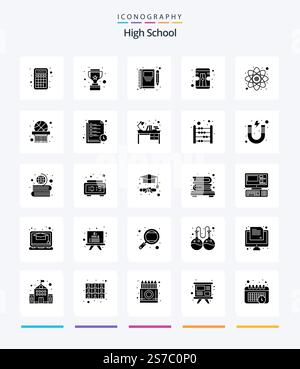 Creative High School 25 Glyph Solid Black icon pack  Such As education. tool. book. sharpener. write Stock Vector
