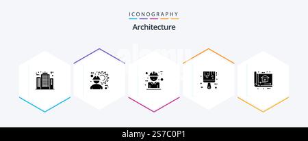 Architecture 25 Glyph icon pack including tool. brush. labour. design. character Stock Vector