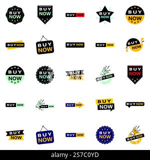 Buy Now 25 Unique Typographic Designs to drive engagement and purchases Stock Vector