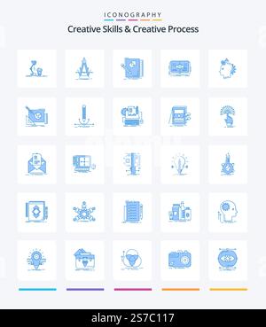 Creative Creative Skills And Creative Process 25 Blue icon pack  Such As eye. knowledge. compass. geometry. design Stock Vector