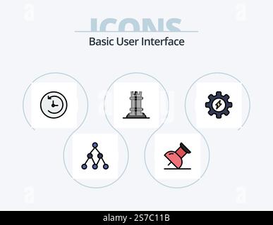 Basic Line Filled Icon Pack 5 Icon Design. . . talk. time machine. backup Stock Vector