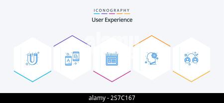 User Experience 25 Blue icon pack including experience. setting. design. mind. brain Stock Vector