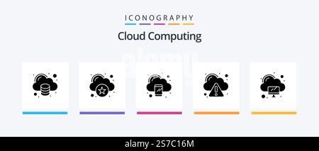 Cloud Computing Glyph 5 Icon Pack Including computing. computing. warning. cloud. Creative Icons Design Stock Vector