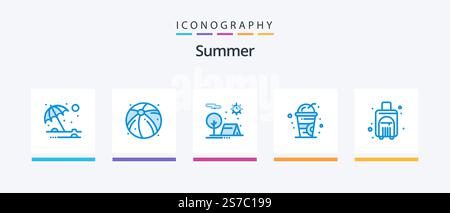 Summer Blue 5 Icon Pack Including travel. bag. camping. summer. cold. Creative Icons Design Stock Vector