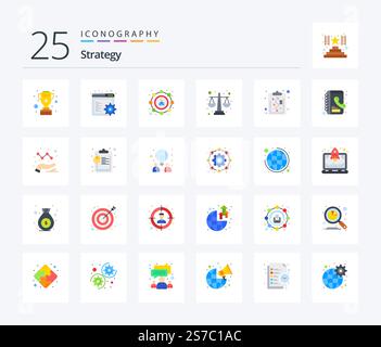 Strategy 25 Flat Color icon pack including strategy. clipboard. seo. level. balance scale Stock Vector