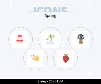Spring Flat Icon Pack 5 Icon Design. poison. mushroom. easter. plant. increase Stock Vector