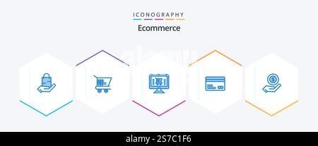 Ecommerce 25 Blue icon pack including shopping. payments. online. ecommerce. card Stock Vector