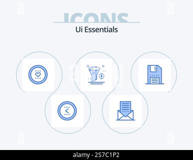 Ui Essentials Blue Icon Pack 5 Icon Design. application. add. interface. romance. like Stock Vector