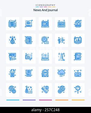 Creative News 25 Blue icon pack  Such As broadcasting. youtube. email. video. news Stock Vector