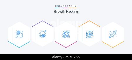 Hacking 25 Blue icon pack including bandit. exclamation. code. error. chip Stock Vector