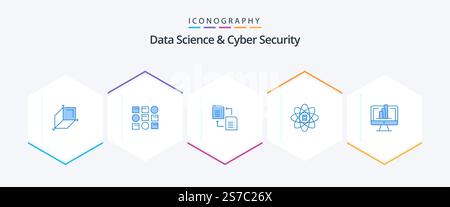 Data Science And Cyber Security 25 Blue icon pack including monitor. dollar. data. data scince. data Stock Vector