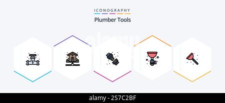 Plumber 25 FilledLine icon pack including sink. plumber. plumbing. pipe. plumber Stock Vector